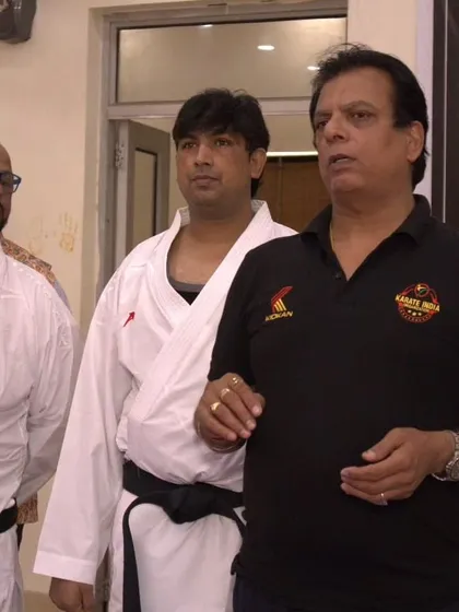 Hanshi Bharat Sharma addressing the students, sharing his invaluable experience and insights on competitive karate.