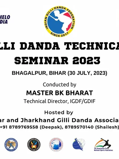 We are at the forefront of reviving traditional Indian sports. This poster announces a Gilli Danda Technical Seminar conducted by our Technical Director, Master B.K. Bharat, to train and certify a new generation of officials and coaches in this classic Indian game.