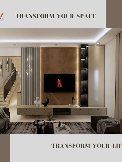 A collage showcasing a modern TV unit with a dark marble-finish back panel and integrated shelving. This design is perfect for creating a sophisticated entertainment hub.