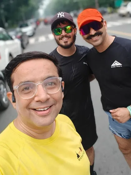A happy selfie from three of our members during a Sunday half marathon training run. The support of the group makes long distances feel shorter.