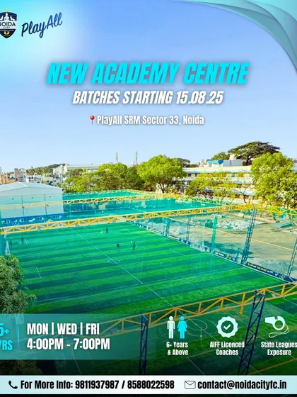 Our new academy center at PlayAll SRM in Sector 33, Noida, is now open. We offer batches for players aged 5 and above, with training sessions scheduled on Mondays, Wednesdays, and Fridays.