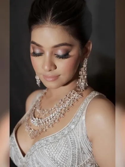Ethereal beauty. A close-up of this stunning diamond look, with soft, shimmery pink eyeshadow and flawless skin.