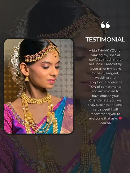 A big thank you from my bride Sneha. I am so happy she loved all her looks for the Haldi, Sangeet, wedding, and reception.
