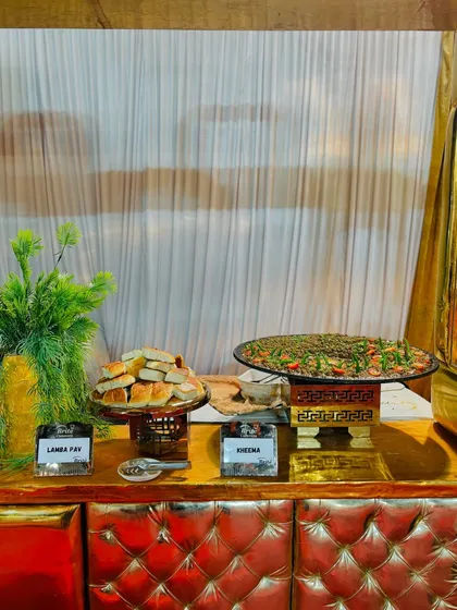 A wider view of the Kheema and Lamba Pav counter, showcasing the complete, ready-to-serve setup that guests love.
