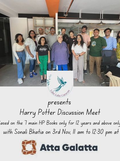 Poster for a Harry Potter discussion meet for readers of the seven main books.