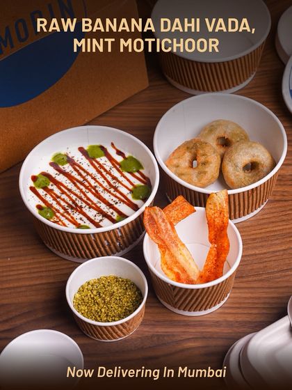 An inventive take on a classic, our Raw Banana Dahi Vada is delivered with all the components separated. You get the crisp vadas, cool yogurt, and mint motichoor to assemble for the perfect texture.