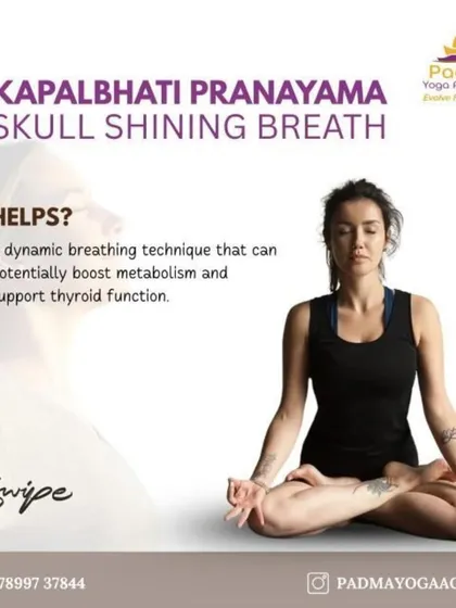 This graphic explains Kapalbhati Pranayama, or Skull Shining Breath. It is a dynamic breathing technique that can help boost metabolism and support thyroid function, which we explore in my classes.