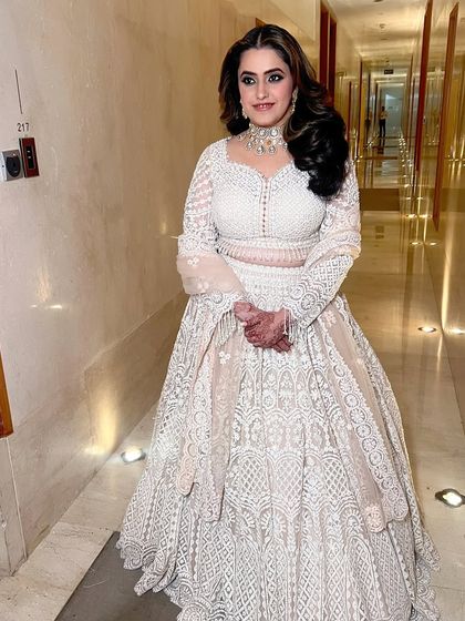 Another full shot of the client, looking elegant and ready for her Sangeet.