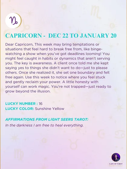 A weekly tarot forecast for Capricorn. This week may bring temptations or situations that feel hard to break free from. The key is awareness.