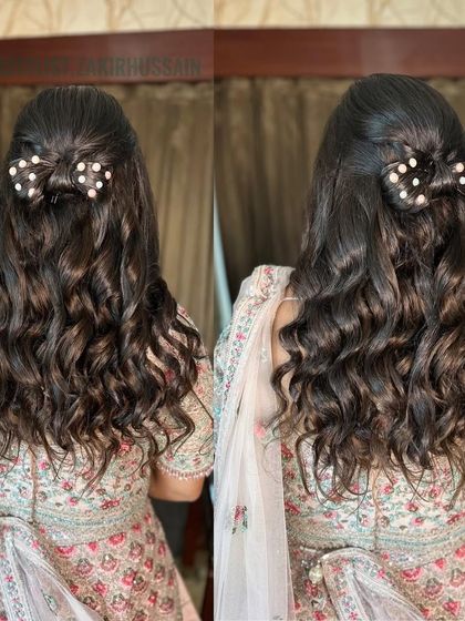 A dual-angle view of the pearl-adorned hair bow style, showing its unique and charming detail.