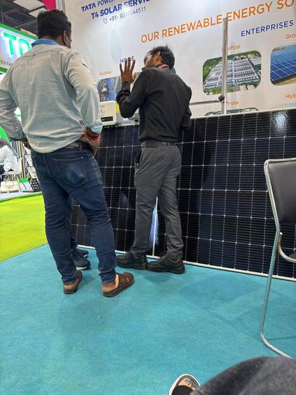 A demonstration of the solar panel and inverter technology at our stall. We provide hands on explanations to show the quality and reliability of the Tata Power Solar products we use.