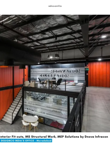 This mezzanine meeting space at the DesignCo industrial office in Moradabad showcases my capability in handling complex structural work. I managed the complete interior fit-out, including the MS structural work and MEP solutions, to create a multi-level, functional, and modern industrial workspace.