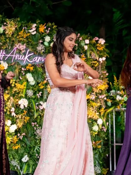 Three of the bridesmaids performing a synchronized step. I break down the choreography so it's easy for everyone to learn their part.