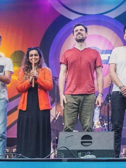 On stage with EYM Trio at the Jetlag Music Festival in New York. Taking a bow after a great set is a feeling of pure gratitude.