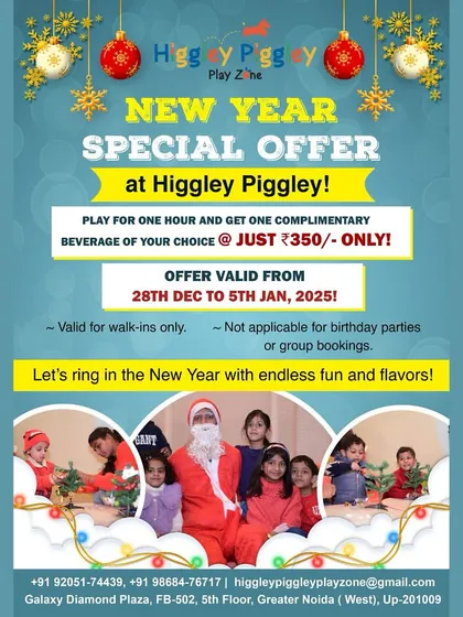 Ring in the New Year with us! This graphic details our special offer, including an hour of play and a complimentary beverage.