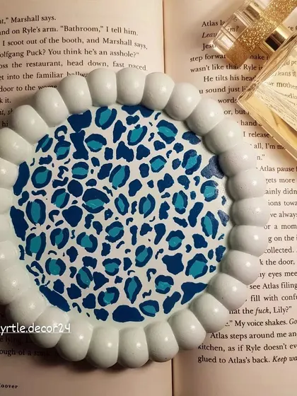 Our new bubble tray design, featuring a bold blue leopard print on a white base. Each spot is hand-painted.