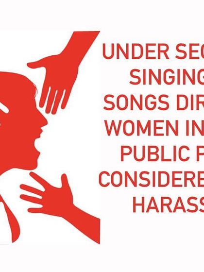 Singing lewd songs directed at women in public is considered sexual harassment under Section 294 of the IPC.