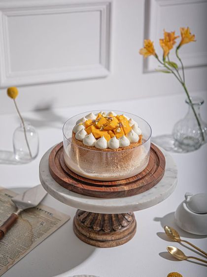 A full view of the Mango Tres Leches, a perfect centerpiece for a summer gathering.