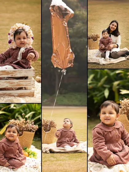 A first birthday is a huge milestone! I design beautiful and fun milestone sessions, like this outdoor setup, to celebrate your baby turning one and capture their budding personality.