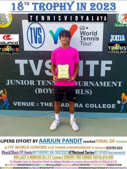 Superb effort by Aarjun Pandit, reaching the final of the doubles in the ITF World Juniors U18 Championship in Madurai.