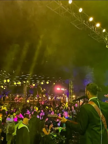 Our view from the stage. We love seeing a sea of happy faces and an energetic dance floor. This is the goal for every single corporate party and private event we play.