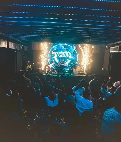 The grand finale of my birthday set, with sparklers and a packed crowd with their hands in the air.