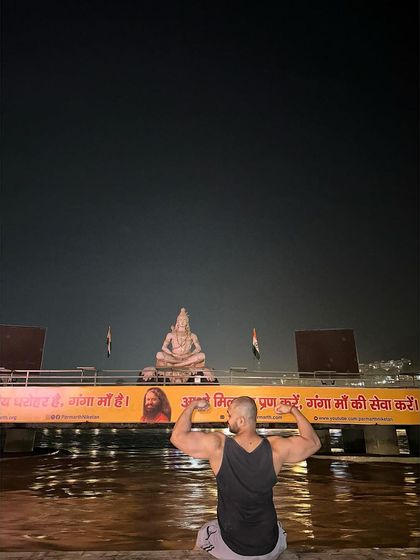 Mahadev's presence is everywhere. A nighttime flex in front of the iconic Shiva statue in Rishikesh.