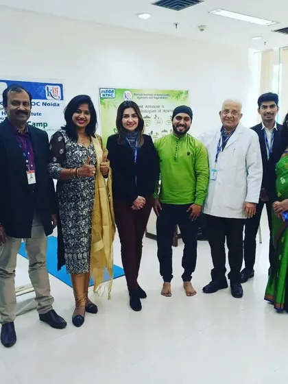 A group photo with the respected CMO and other dignitaries at the NTPC wellness camp. Their support is invaluable in promoting health initiatives.