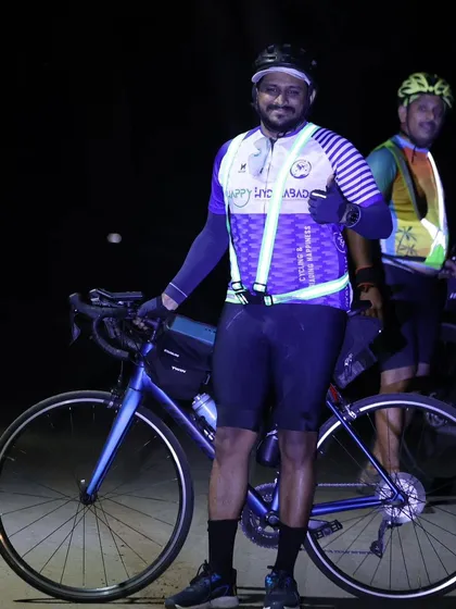 A rider from our club during the Dhanushkodi 600 BRM, a night ride that tests endurance. This photo, taken by Madhan's Photography, captures the focus and determination required for long distance cycling.