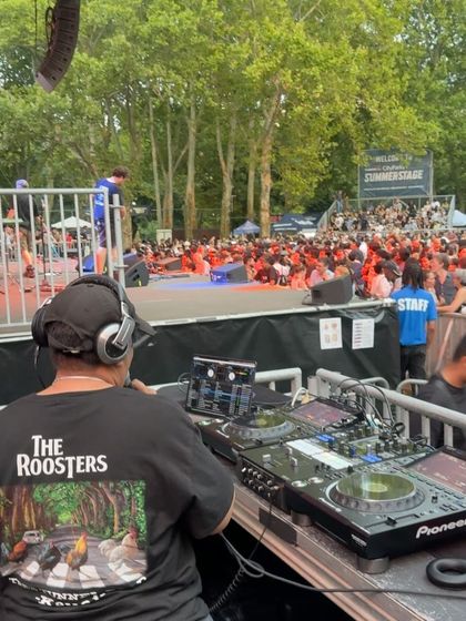 The view from my DJ booth at SummerStage in Central Park. Seeing a massive crowd like this, ready to dance, is an incredible feeling.