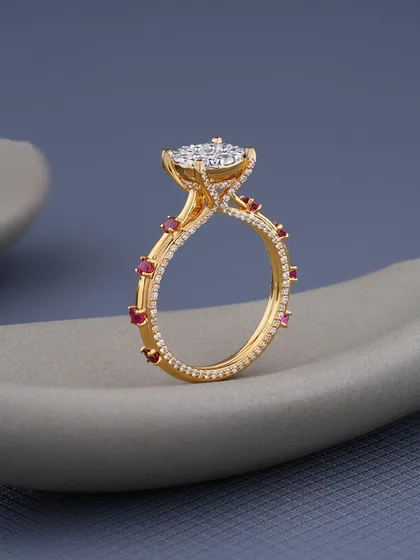 A versatile piece for any style. This ring features a central cluster of diamonds, with a band accented by small rubies. I designed it for both everyday elegance and unforgettable occasions, making it a perfect custom gift.