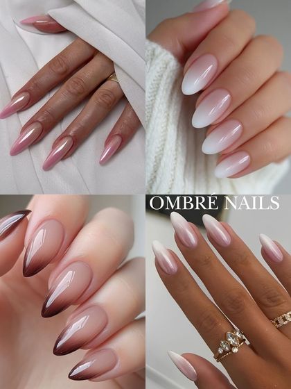 Ombre nails are a fantastic choice for brides, offering a soft, blended look that is both modern and timeless. This collage shows various ombre styles, from classic pink and white to darker, moodier tones.