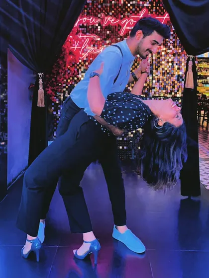 This is us, Megha and Arun, in our element. We believe dance is all about connection and joy, and we bring that passion to every single session. This picture captures the fun and dynamic energy that defines The Marun Choreography.