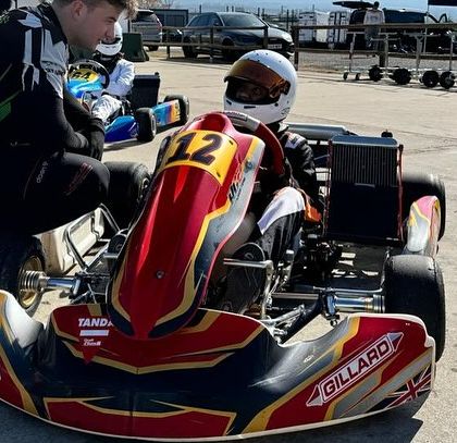 A driver and coach during first testing in IAME Juniors in Spain.