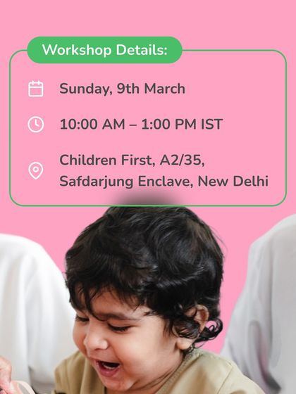 Here are the details for our in-person parenting workshop in New Delhi. This visual provides the date, time, and venue for the session focused on alleviating anxiety in children.