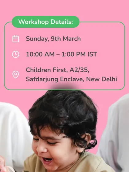 This graphic provides the key details for our in-person parenting workshop at our Safdarjung Enclave center. We make our expert-led sessions accessible to parents seeking practical guidance and support.