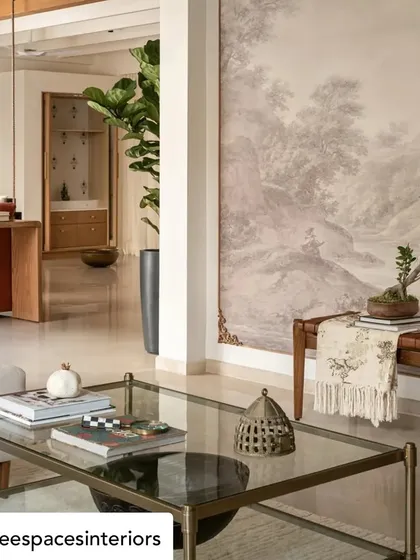Another perspective of the Weespaces project, highlighting our console table in the background. Our work is designed to integrate seamlessly into a layered and collected home aesthetic.