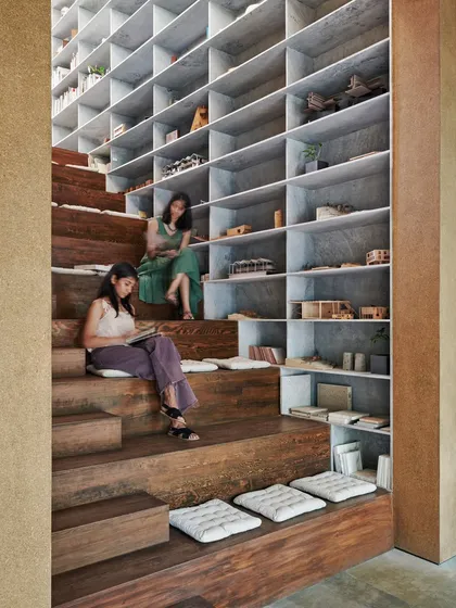 The main staircase in our office is designed as a multi-functional element. Its deeper steps create a stepped seating area, transforming a circulation space into a social hub for presentations, discussions, and casual gatherings.