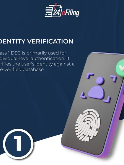A Class 1 DSC is primarily used for individual-level authentication. It works by verifying the user's identity against a pre-verified database, ensuring the person signing is who they claim to be.