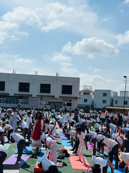 We prioritize the well-being of our students through practices like yoga and mindfulness. This image captures one of our mass yoga sessions, where hundreds of students come together to enhance their focus, build physical strength, and find inner balance, skills that support them both in and out of the classroom.
