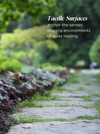 Tactile surfaces, like this stone pathway, anchor the senses. They are a crucial part of shaping environments of quiet healing, where the feel of a space is as important as its look.