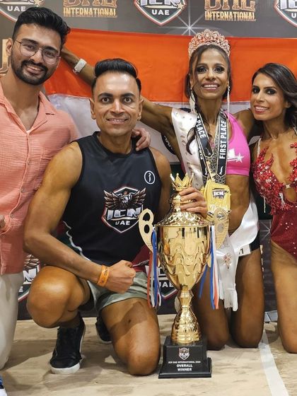 The winning team. Celebrating with my client and other athletes after her incredible success at the ICN UAE show.