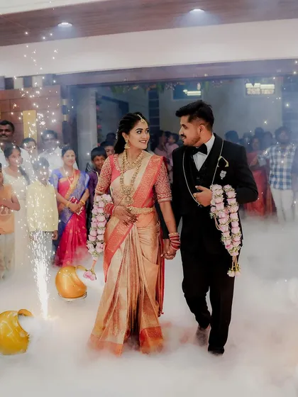 Making a grand entrance as a newly married couple. I use creative techniques like smoke and sparklers to frame your reception entry, turning it into a spectacular, cinematic moment that feels as magical as it looks.