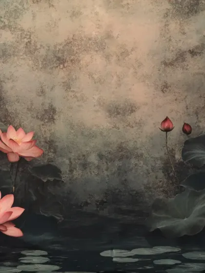 A serene, artistic backdrop of lotus flowers on the water, ideal for a peaceful and beautiful maternity or portrait session.