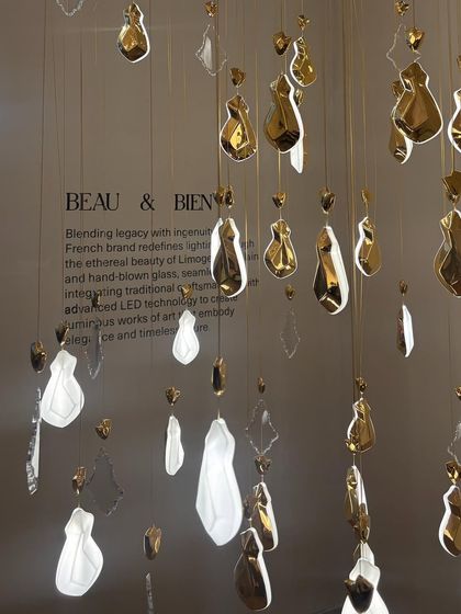 This sculptural lighting installation at India Design ID blurred the lines between art and structure. It inspired us to continue exploring how technology and traditional craft, like hand-blown glass, can be integrated in our own projects.