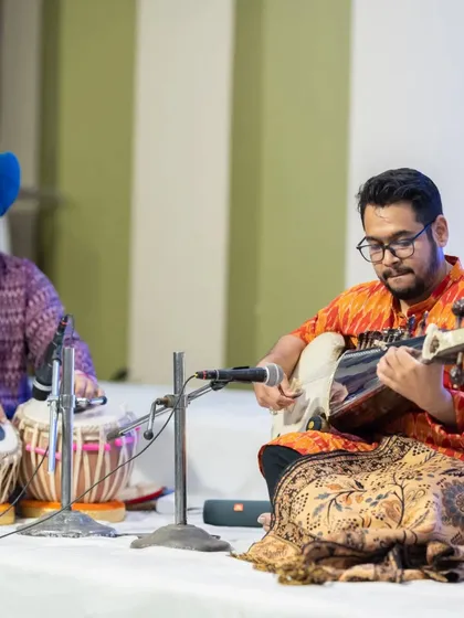 Accompanying a talented sarod player during the Guruvandan event. It is always a pleasure to collaborate with the next generation of classical musicians.