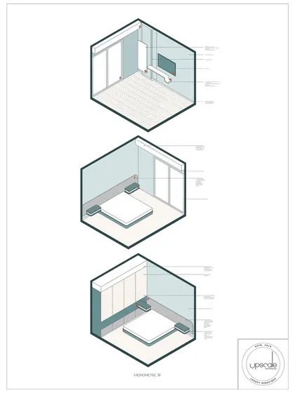 Precision in design prevents confusion on site. We use detailed axonometric drawings like these for a studio apartment to provide absolute clarity for our construction and fabrication teams. This technical documentation ensures every element, from joinery to spatial layout, is executed flawlessly.