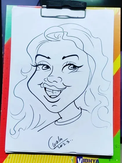 Learn how to draw a caricature. This is a great example of a classic, smiling portrait.