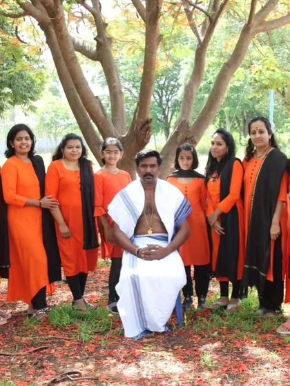 Our 2023-2024 ladies' Chenda batch with their guru, Kalavadhyam Dheeraj Edat. We provide a supportive and encouraging environment for women to excel in this powerful art form.