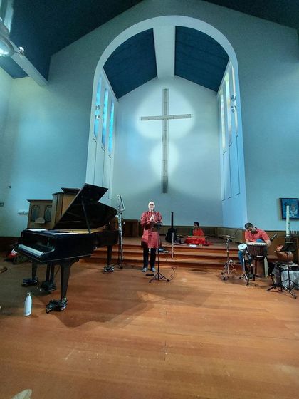 A concert in a beautiful church in Amsterdam. The acoustics were heavenly, and it was a unique experience to fill such a sacred Western space with the sound of the veena.
